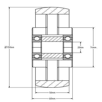 Nylon Rad 150 mm - Kugellagerbohrung 20 mm - 900 kg