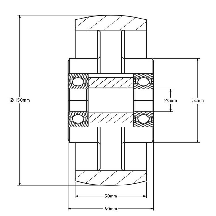 Polyamidrad 150 mm - Kugellager 20 mm - 900 kg