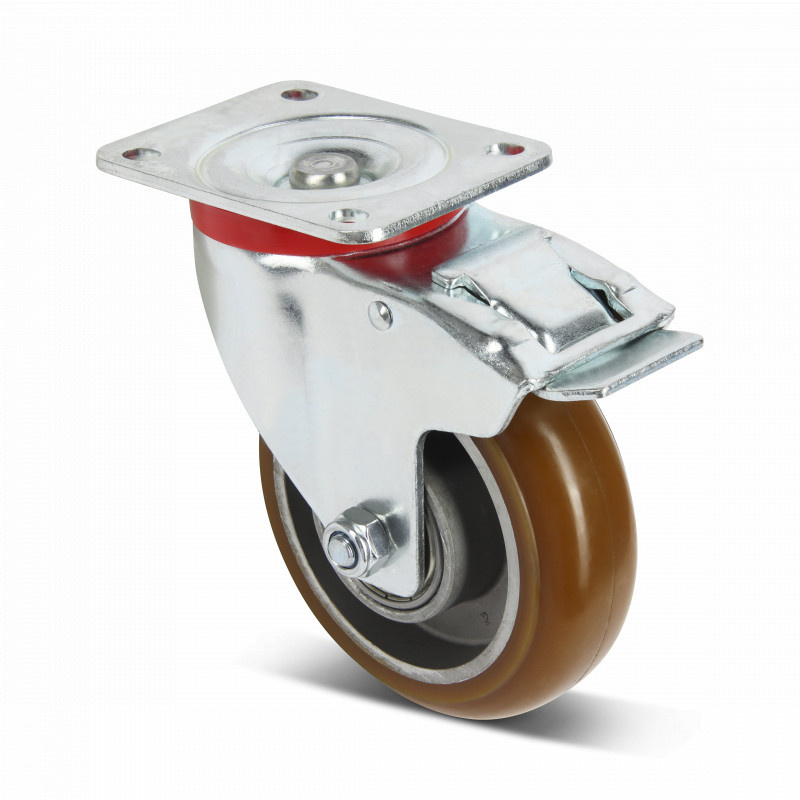 PU Lenkrolle mit Bremse 100 mm braun konvex - 270 kg