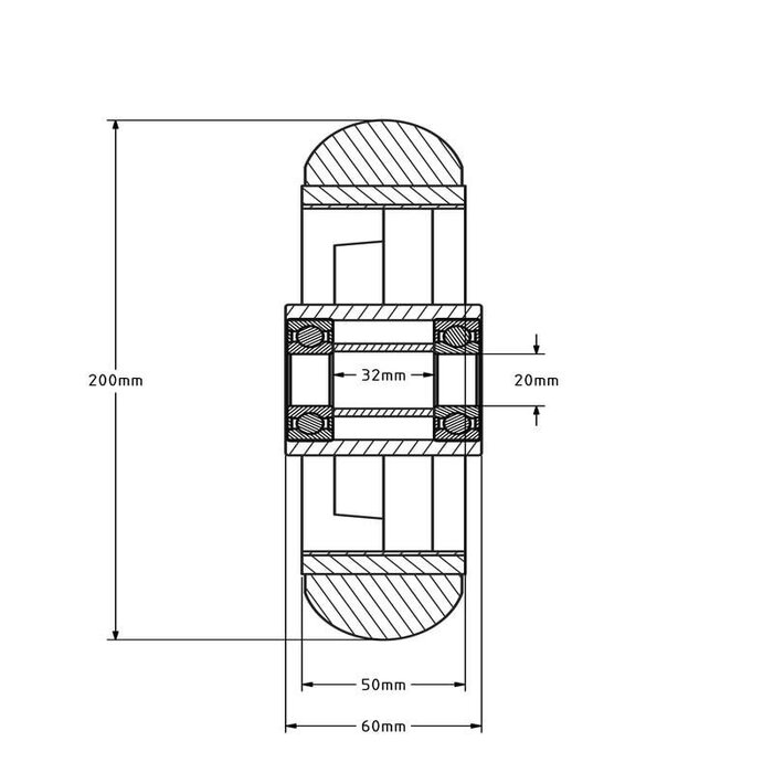 PU Rad 200 mm ballig - Bohrung 20 mm - 600 kg