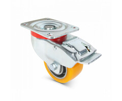 Polyurethan Schwerlast-Lenkrolle mit Bremse 80 mm - 250 kg