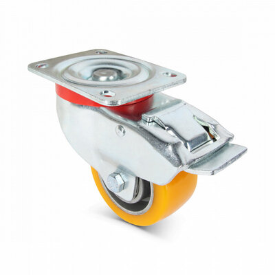 Polyurethan Schwerlast-Lenkrolle mit Bremse 80 mm - Kugellager - 250 kg