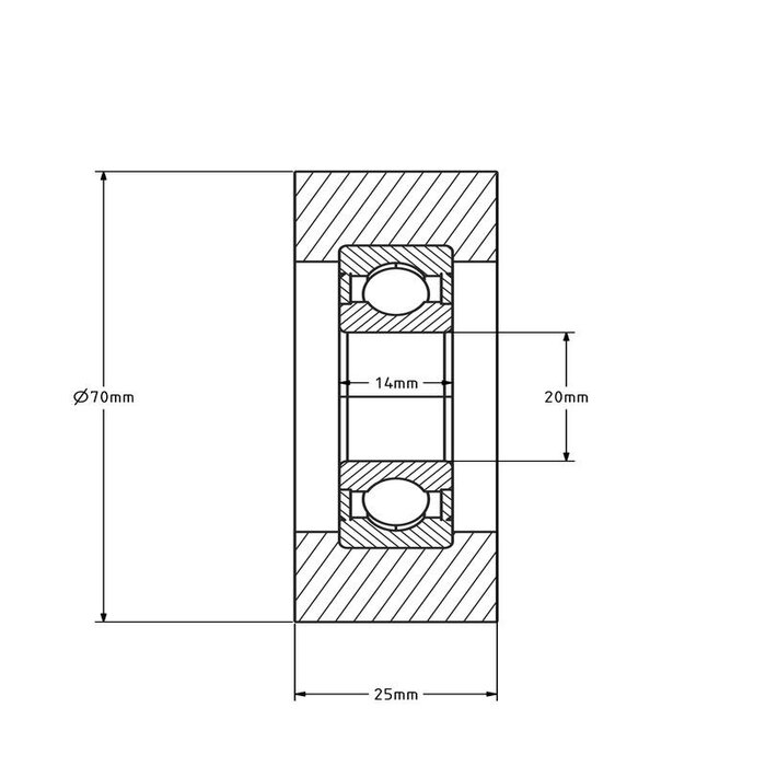 Führungsrolle 70 mm - Polyurethan - 75 kg