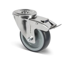 Lenkrollen mit Bremse aus Edelstahl 100 mm Gummi - 100 kg