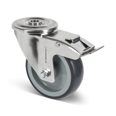 Lenkrollen mit Bremse aus Edelstahl 100 mm - Gummi - 100 kg