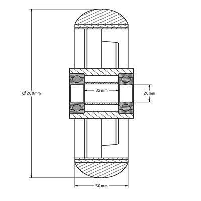 Ergonomisches Polyurethanrad 200 mm - Kugellager 20 mm - 700 kg