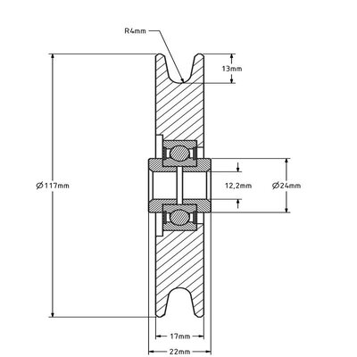 Kabelscheibe 120 mm mit U Rille - 240 kg