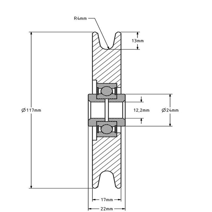 Kabelscheibe 120 mm mit U Rille - 240 kg