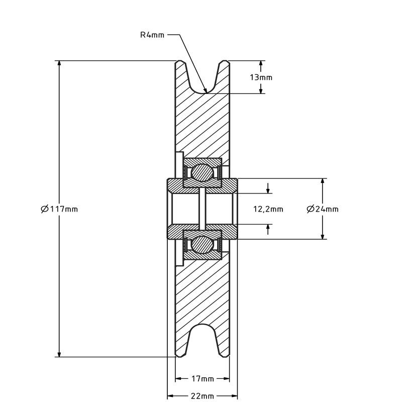 Kabelscheibe 120 mm mit U Rille - 240 kg