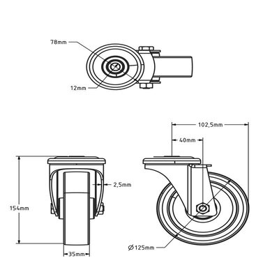 Edelstahl Lenkrolle 125 mm - Rollenlager - 200 kg