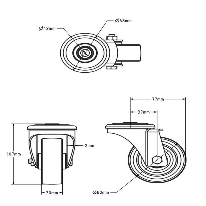 Edelstahl Lenkrolle 80 mm - Rollenlager - 120 kg