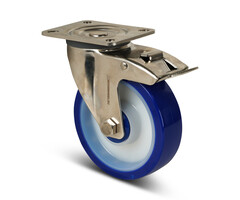 Polyurethan-Lenkrolle mit Bremse 125 mm - Edelstahl - 200 kg