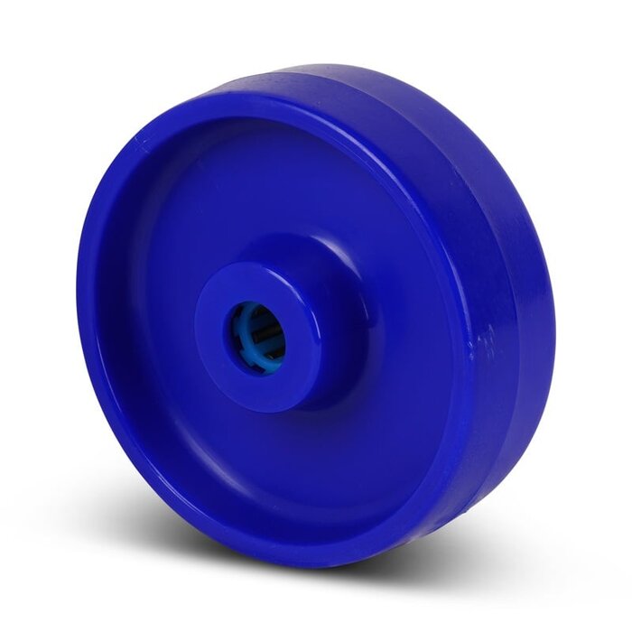 Rad aus rostfreiem Stahl 125 mm - Blaues Polyamid - Rollenlager - 300 kg