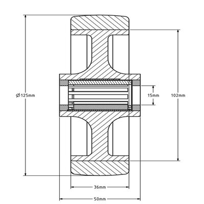 PU Rad 125 mm - Rollenlagerbohrung 12 mm - 200 kg