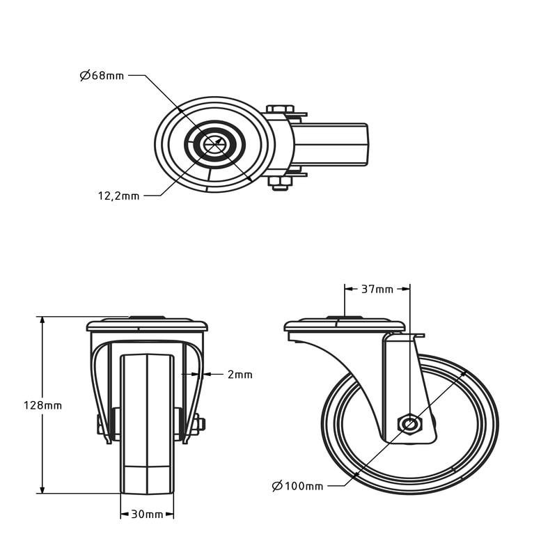 Edelstahl Lenkrolle 100 mm - Nylon - 150 kg