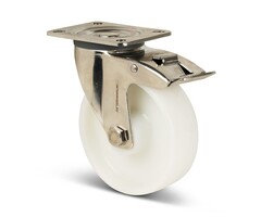 Lenkrollen mit Bremse aus Edelstahl 100 mm Nylon - 150 kg