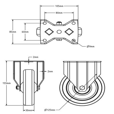 ESD-Polyurethan-Bockrolle 125 mm - Edelstahl - 200 kg