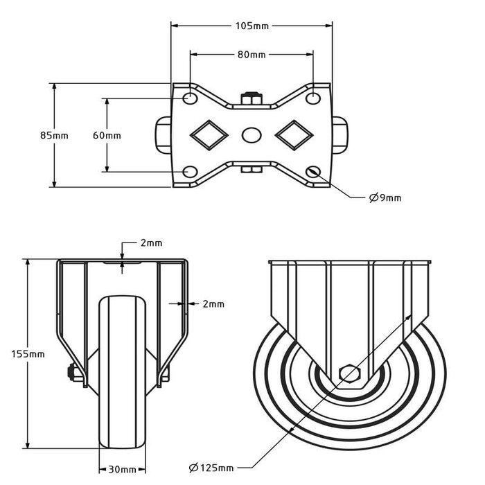 ESD-Polyurethan-Bockrolle 125 mm - Edelstahl - 200 kg