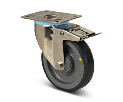 Derby Ruote ESD Edelstahl Lenkrollen mit Bremse 125 mm PU - 200 kg