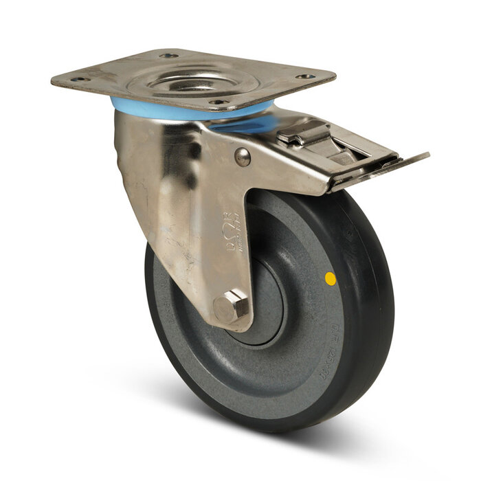 ESD-Polyurethan-Lenkrolle mit Bremse 125 mm - Edelstahl - 200 kg