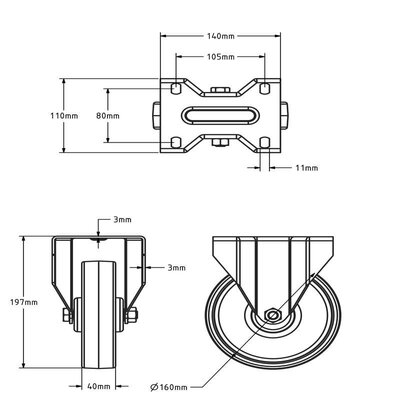 Bockrolle aus Edelstahl 160 mm - Nylon - 300 kg