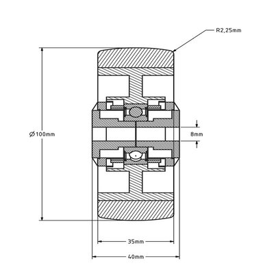 PU Rad 100 mm - Kugellagerbohrung 8 mm - 150 kg