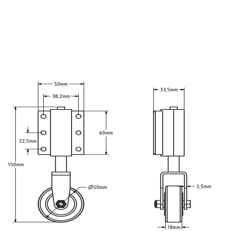 Gefederte Bockrolle 50 mm - Leiterrad - 40 kg