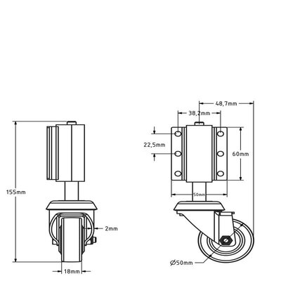 Gefederte Lenkrolle 50 mm - Leiterrad - 40 kg