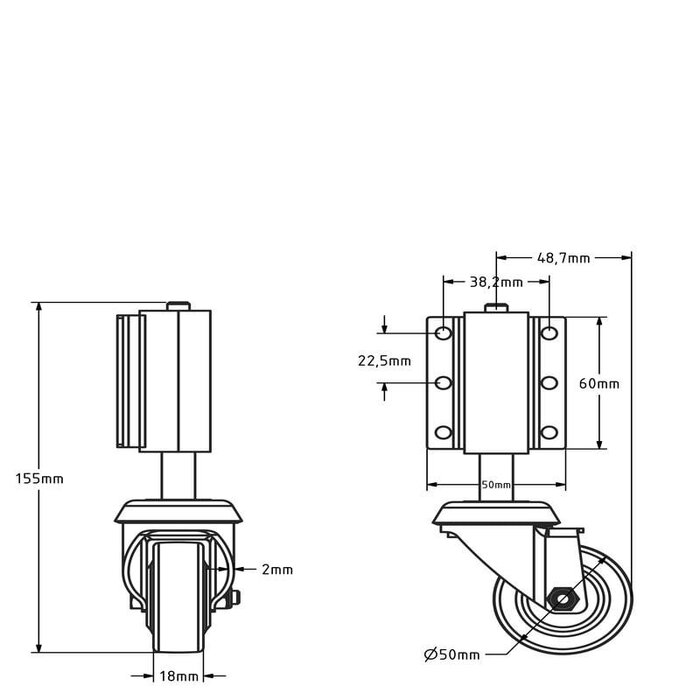 Gefederte Lenkrolle 50 mm - Leiterrad - 40 kg