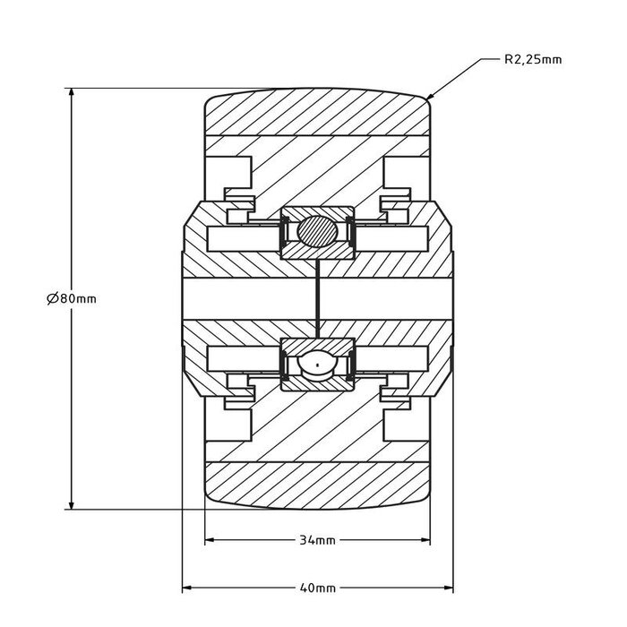 Edelstahlrad polyurethan 80 mm - Kugellager 8 mm - 120 kg