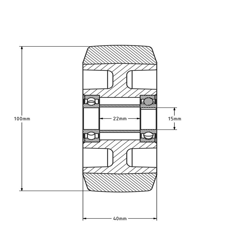 Gummirad 100 mm - Kugellagerbohrung 15 mm - 160 kg