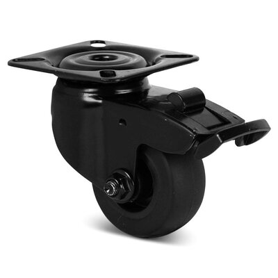 Schwarze Lenkrolle mit Bremse 50 mm - Gleitlager - Platte - 50 kg