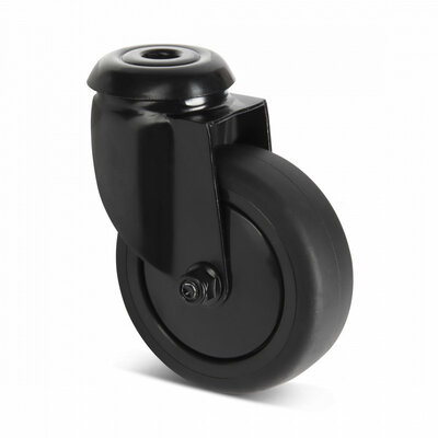 Schwarze Lenkrolle 75 mm - Kugellager - Bolzenloch - 75 kg