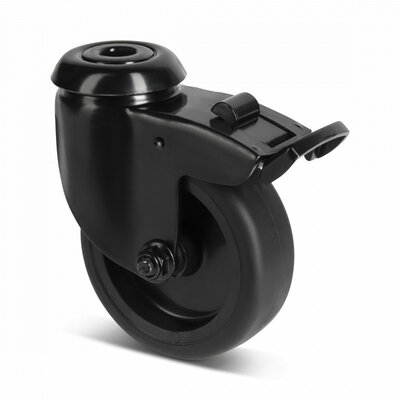 Schwarze Lenkrolle mit Bremse 75 mm - Rückenloch - 75 kg