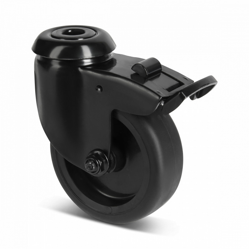 Schwarze Lenkrolle mit Bremse 75 mm - Rückenloch - 75 kg