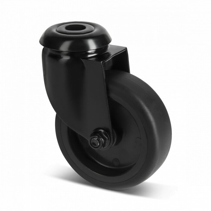 Schwarze Lenkrolle 75 mm - Bolzenloch - 75 kg