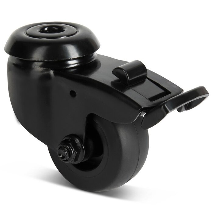 Schwarze Lenkrolle mit Bremse 50 mm - Rückenloch - 50 kg