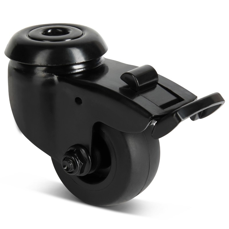 Schwarze Lenkrolle mit Bremse 50 mm - Rückenloch - 50 kg