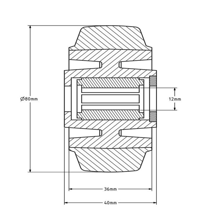 Rad aus rostfreiem Stahl 80 mm - blaues Elastik-Gummi - 110 kg