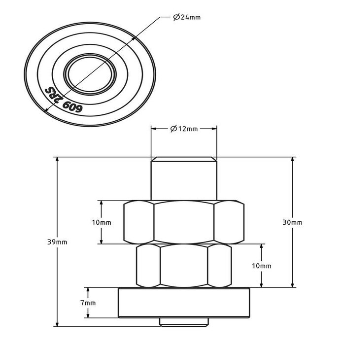 Führungsrolle 24 mm Schiebetor - Kugellager - 150 kg