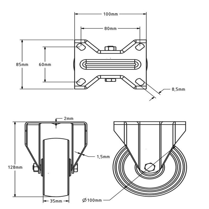 Hitzebeständige Bockrolle 100 mm - 125 kg