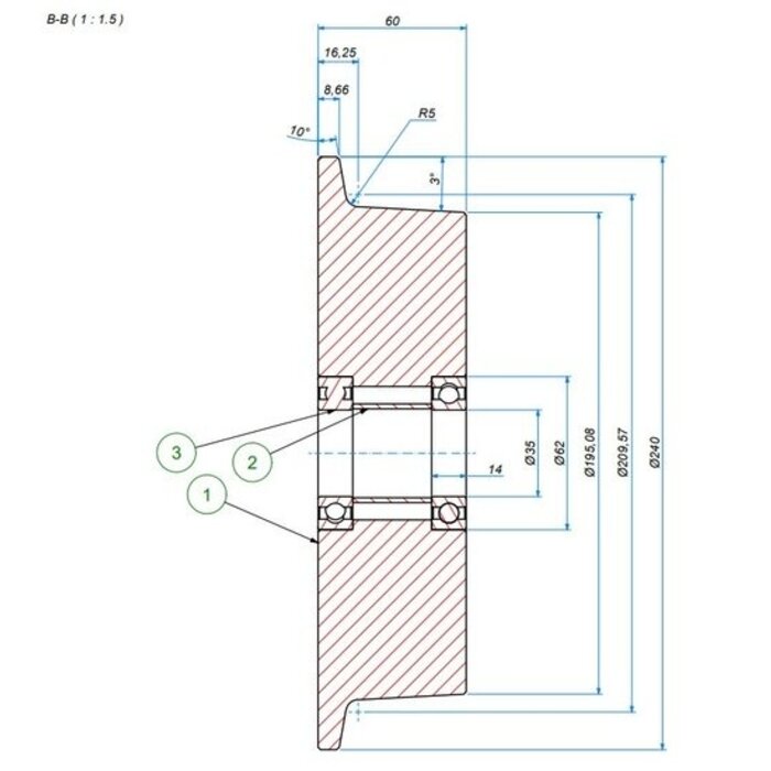 Spurkranzrad Stahl 200 mm - 2500 kg
