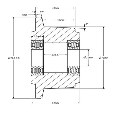 Spurkranzrad Guss 75 mm - 800 kg