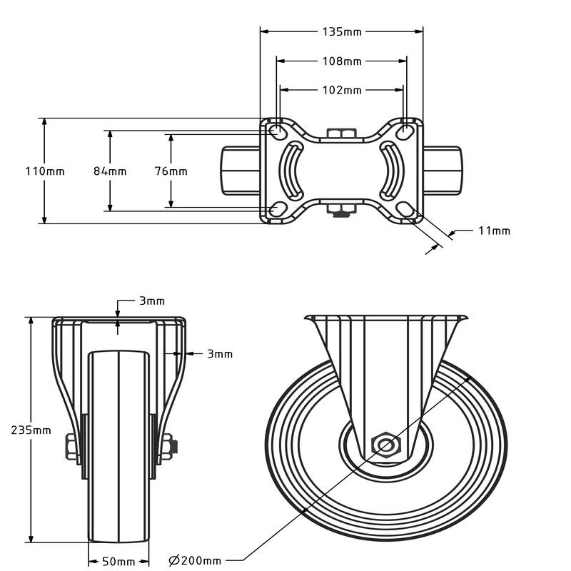 PU Bockrolle 200 mm - Kugellager - 400 kg