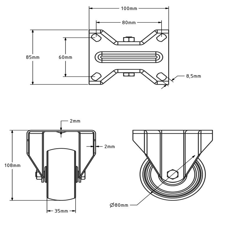 Hitzebeständige Bockrolle 80 mm - 100 kg