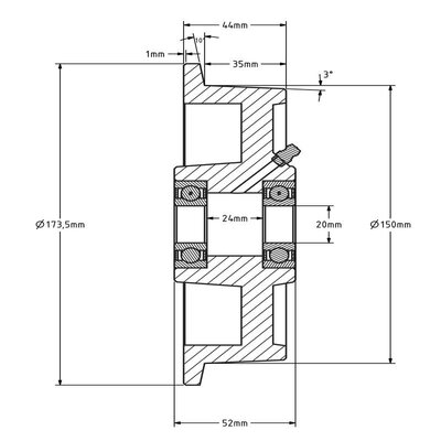 Spurkranzrad Guss 150 mm - 1000 kg