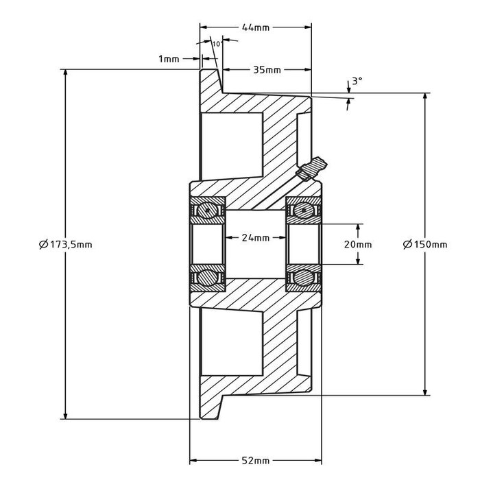 Spurkranzrad Guss 150 mm - 1000 kg