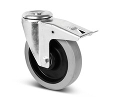Gummilenkrolle mit Bremse 200 mm - Bolzenloch - 400 kg