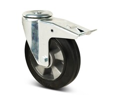 Elastik-Gummi Lenkrolle mit Bremse 200 mm - Bolzenloch - 450 kg