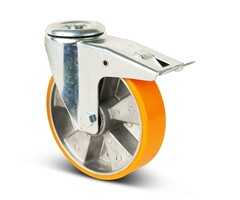 PU Lenkrolle mit Bremse 200 mm - Bolzenloch - 400 kg